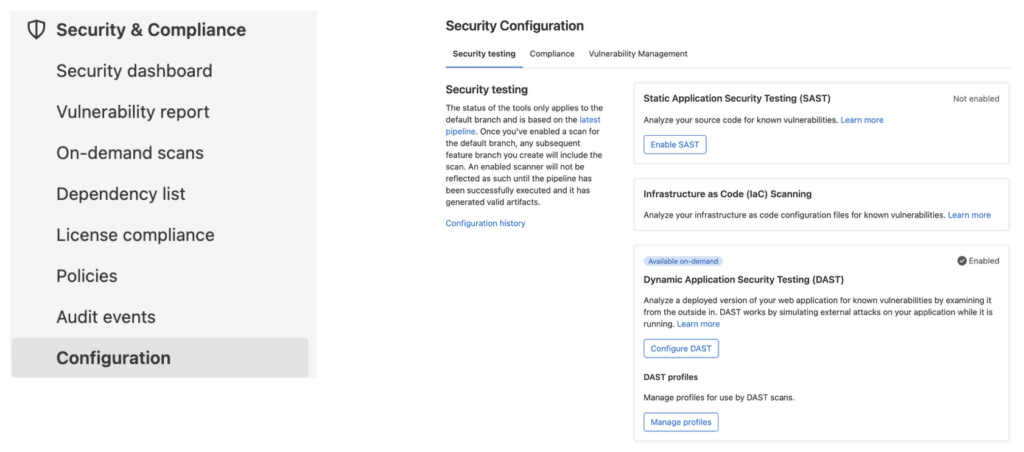 Security Configuration Screenshot